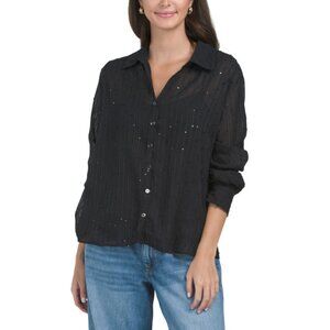 GREIGE Black Long Sleeve Chiffon Sequin Shirt